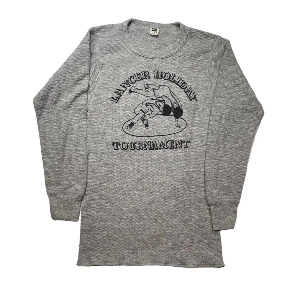 Vintage‎ Hanes Thermal Lancer Holiday Wrestling Tournament Shirt Gray Large